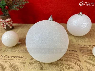 Trái châu Noel xà cừ Trắng kim tuyến lấp lánh nhiều cỡ [Từ 4 - 12cm - Hàng chuẩn] TRAICHAU-44